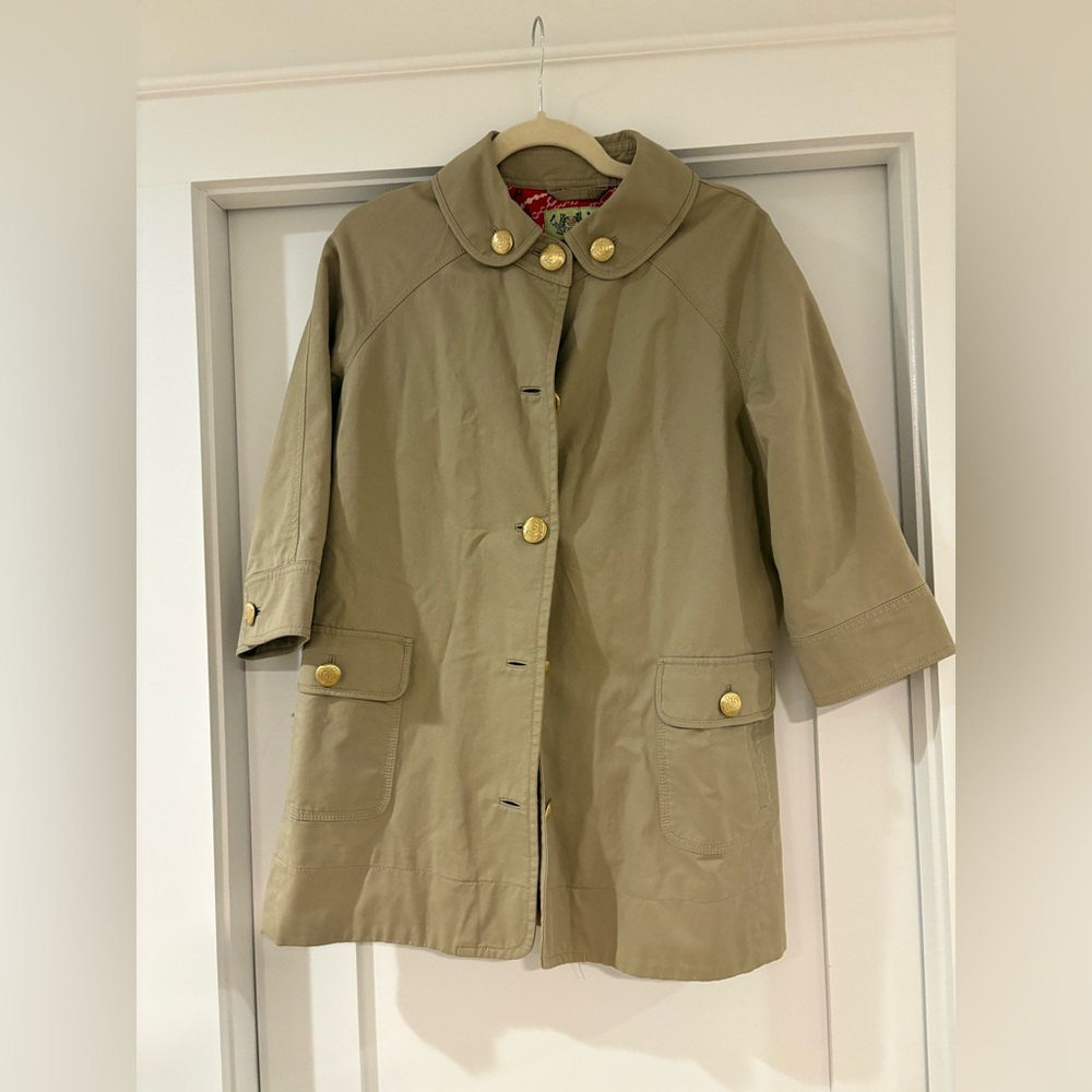 vintage Juicy Couture Khaki Short Trench Coat with Gold Buttons